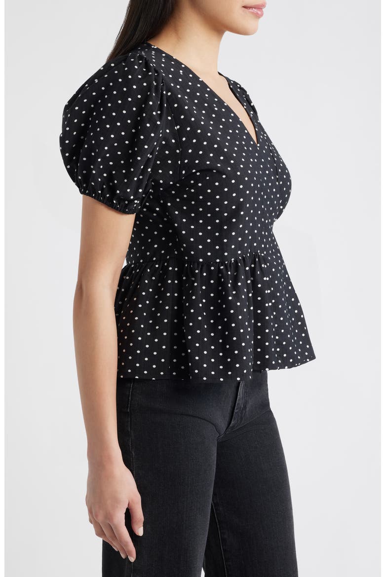 Polka Dot Wrap Top, Alternate, color, BLACK/ IVORY