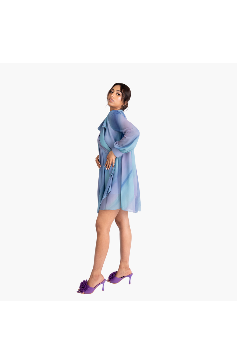 RICHANTEE Bow Tie Printed Mini Dress, Alternate, color, Azure