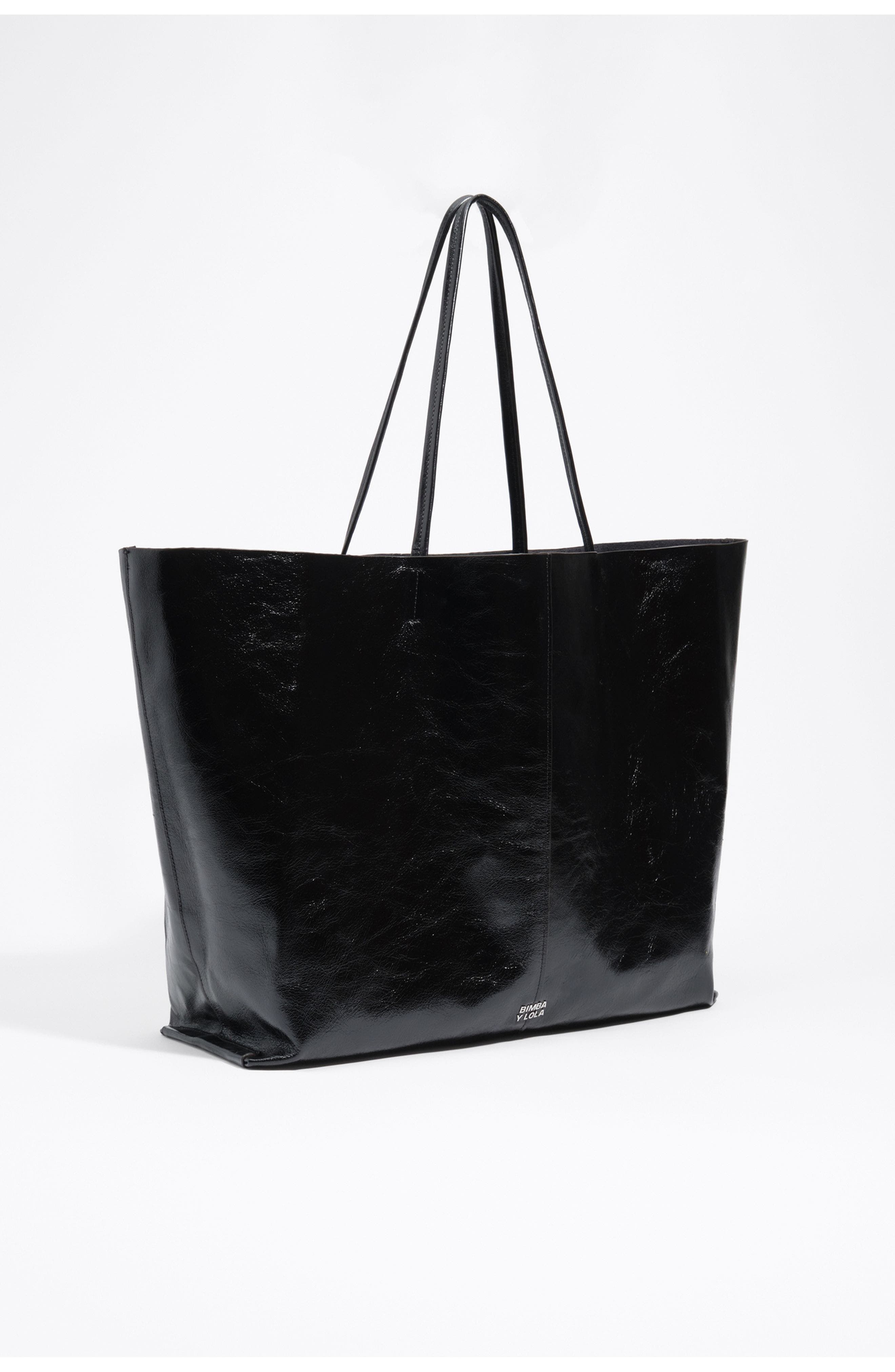 Shiny leather maxi shopper bag, Main, color, BLACK