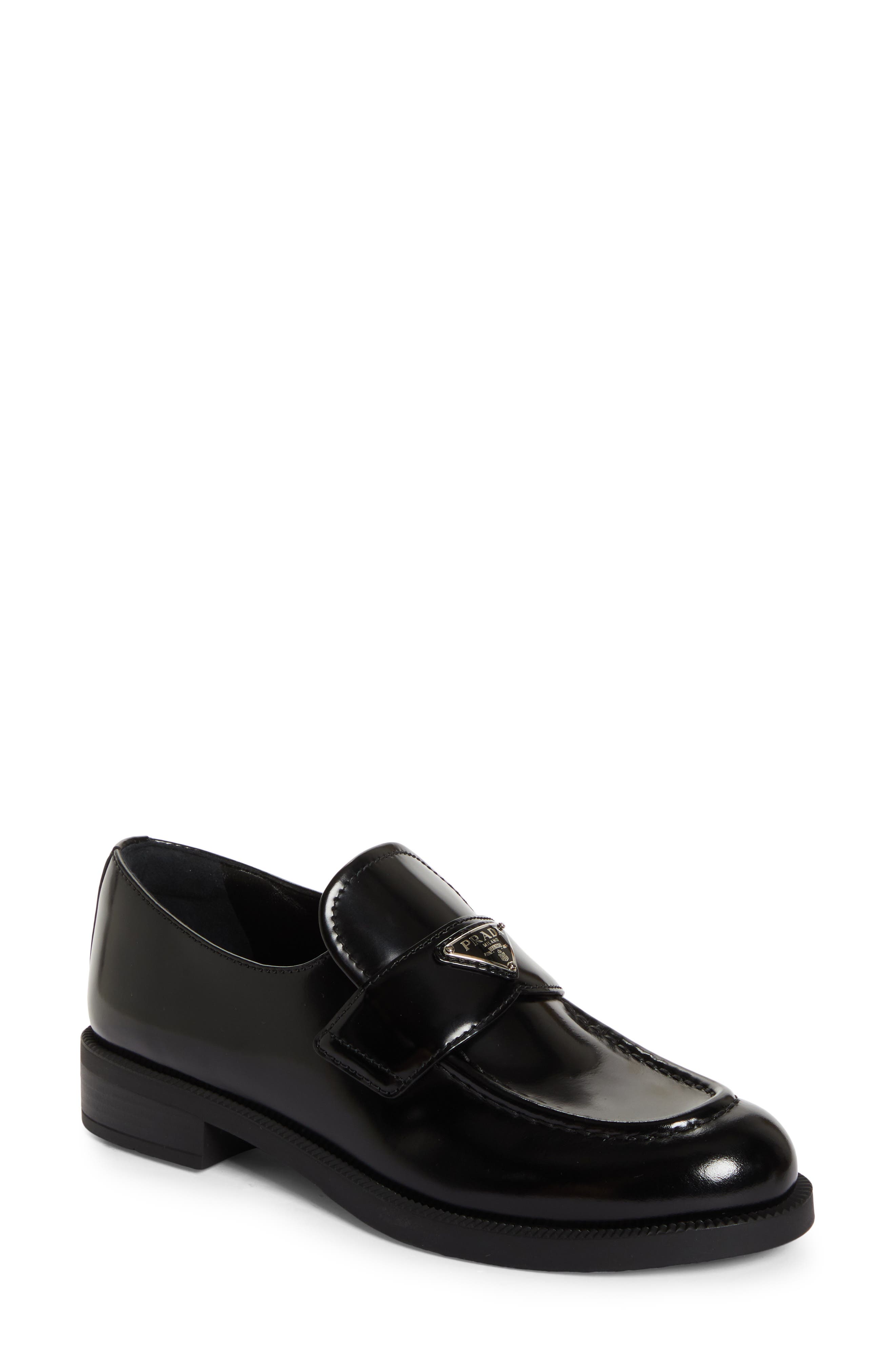 Prada Triangle Logo Patent Leather Loafer, Main, color, Nero