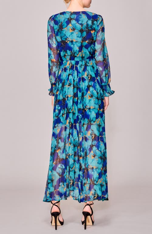 Melloday Surplice Neck Long Sleeve Pleated Maxi Dress