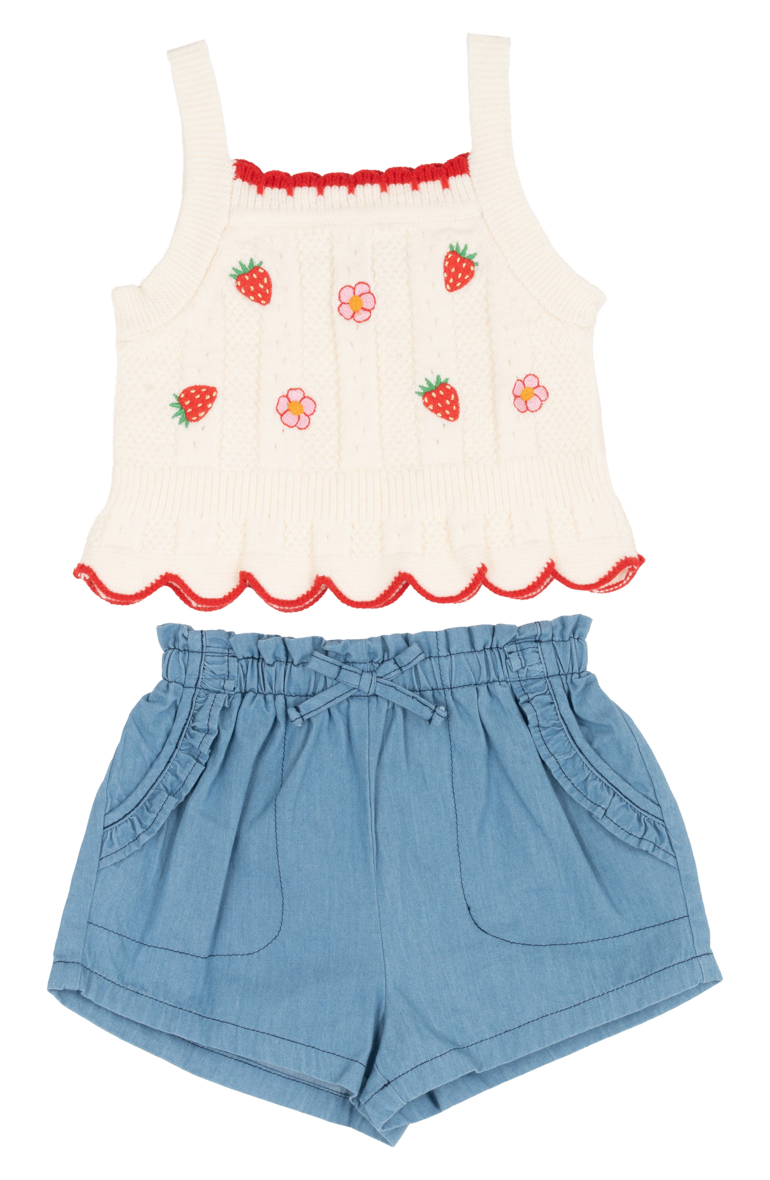 Rare Editions Scallop Sweater Tank & Paperbag Shorts Set