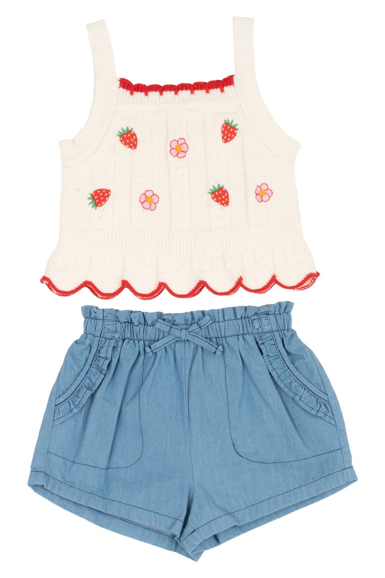 Scallop Sweater Tank & Paperbag Shorts Set, Main, color, OFF WHITE