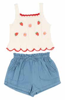 Rare Editions Scallop Sweater Tank & Paperbag Shorts Set