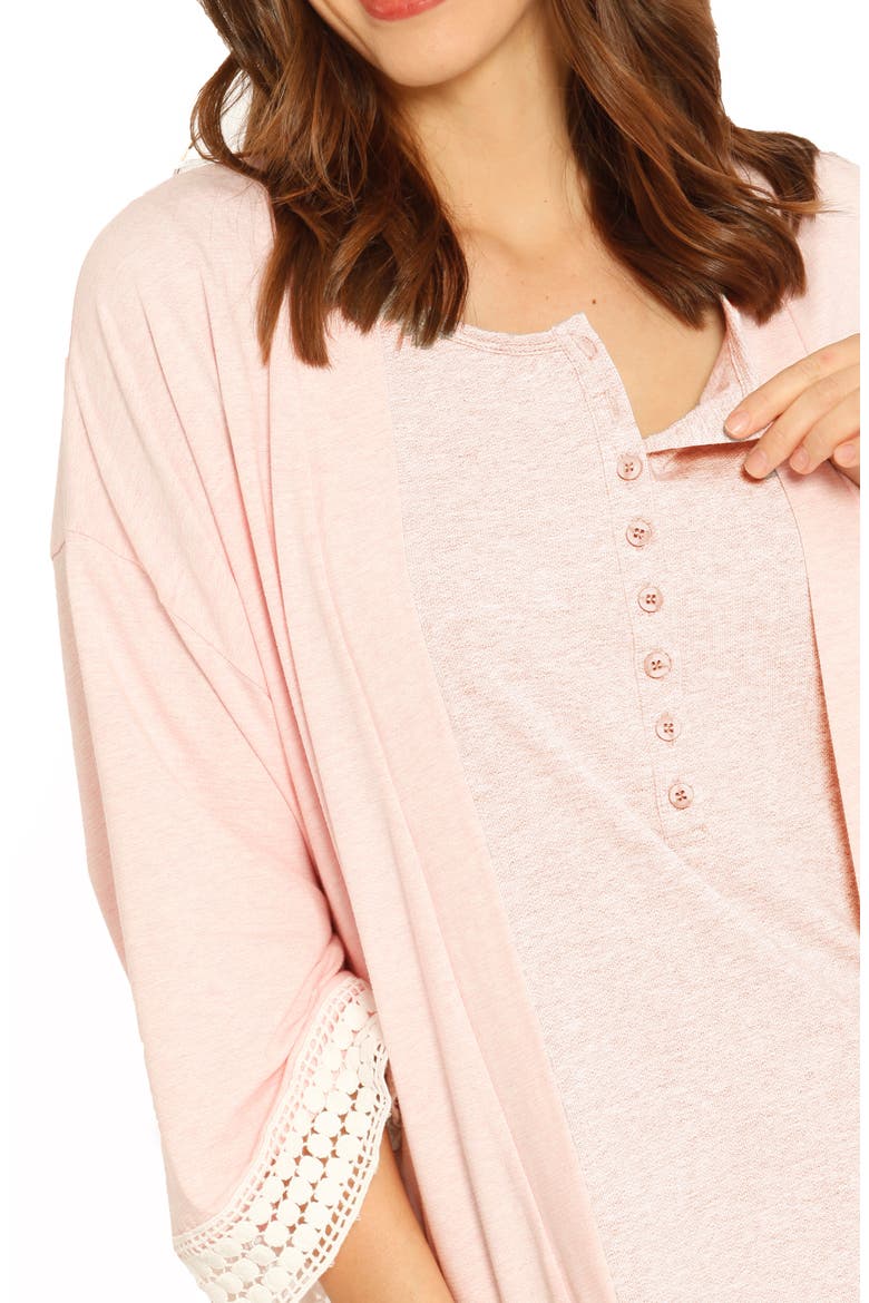 Ruby Joy Maternity/Nursing Sleep Shirt, Robe & Baby Blanket Pouch Set, Alternate, color, PINK