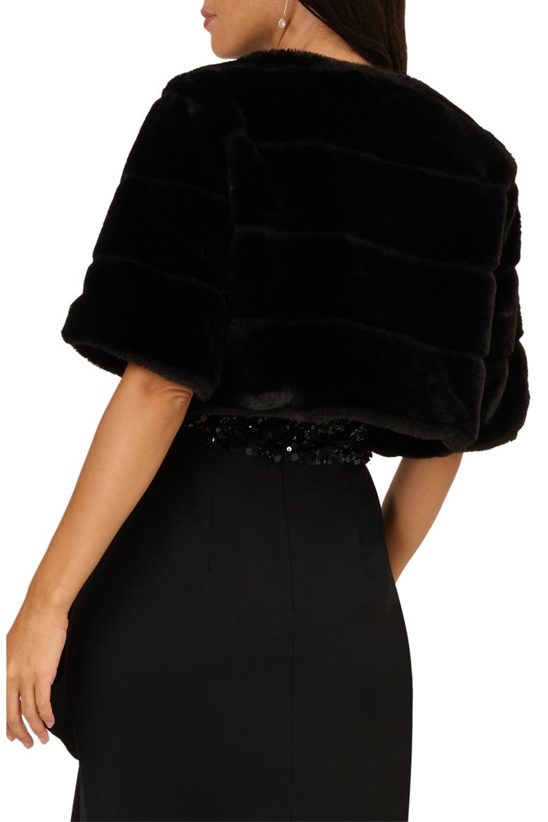 Faux Fur Short Sleeve Jacket, Alternate, color, BLACK