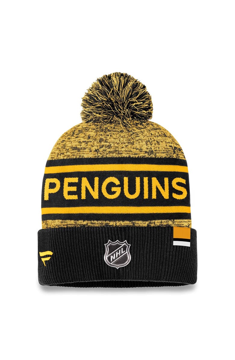 FANATICS Men's Fanatics Branded Black/Gold Pittsburgh Penguins Authentic Pro Cuffed Knit Hat with Pom, Alternate, color, 
