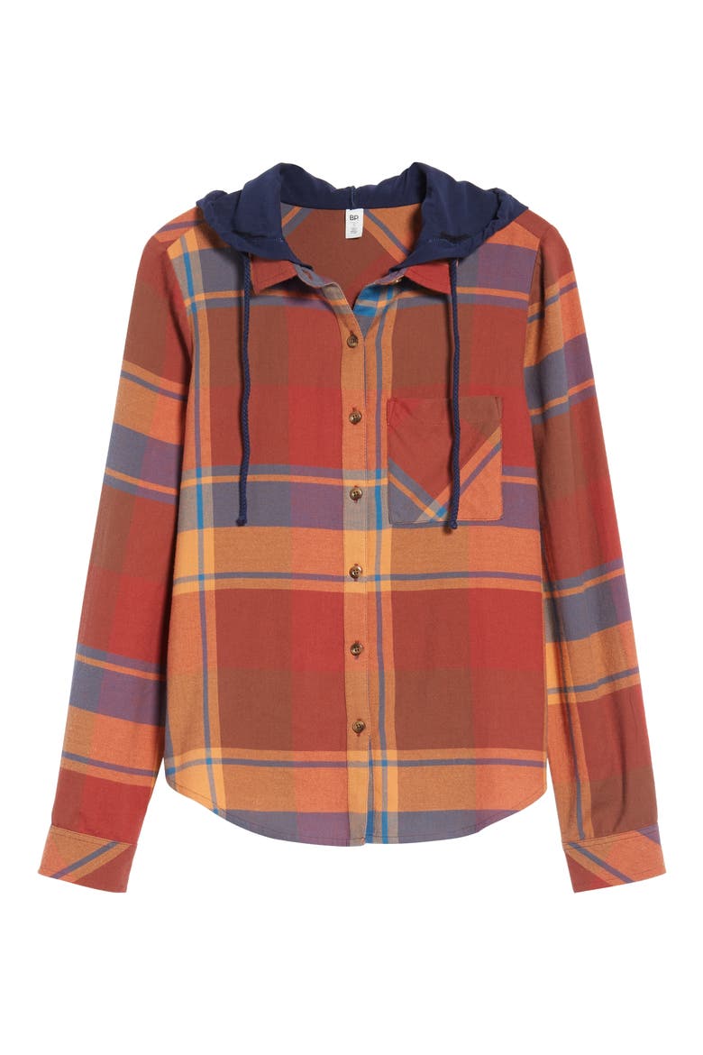 Hooded Plaid Shirt, Alternate, color, BLUE STAR ROSELYN PLAID