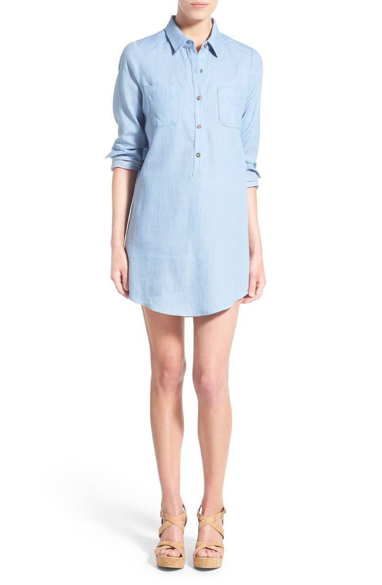 Socialite Cotton Chambray Shirtdress, Main, color,