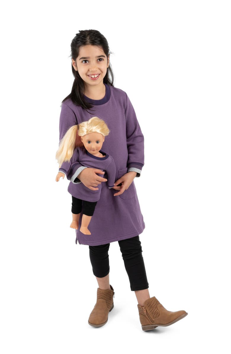 Leveret Girls Sweatshirt Dress with Matching Doll Dress, Alternate, color, Purple