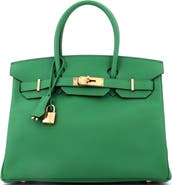 Pre-Owned Hermes Birkin Handbag Green Epsom with Gold Hardware 30