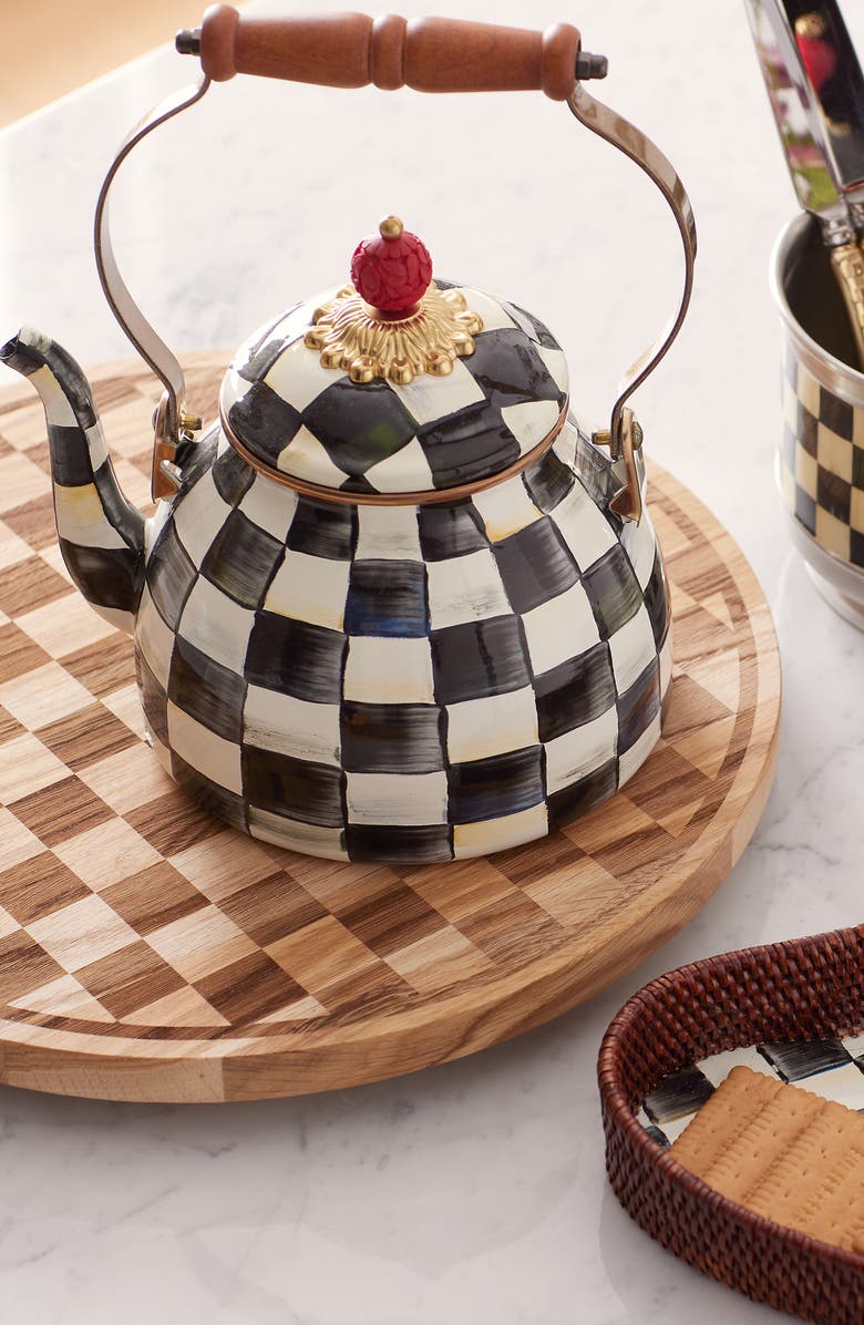MACKENZIE CHILDS Check Enameled Steel 2-Quart Tea Kettle, Alternate, color, Black/ White