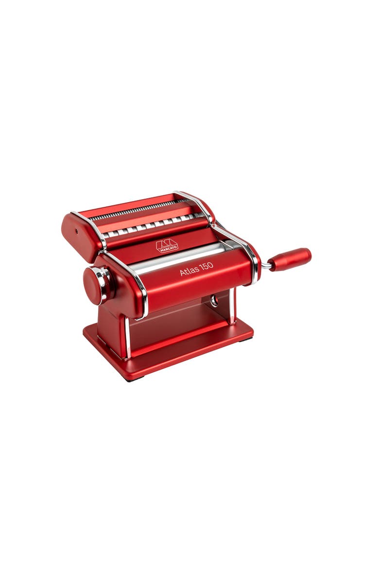 Marcato Atlas 150 Pasta Machine with Cutter, Hand Crank, and Instructions, Made in Italy, Main, color, Red