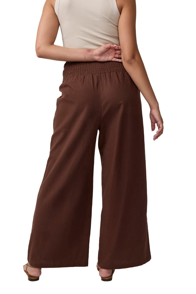 Smocked Linen Wide Leg Pant, Alternate, color, Dark Brown
