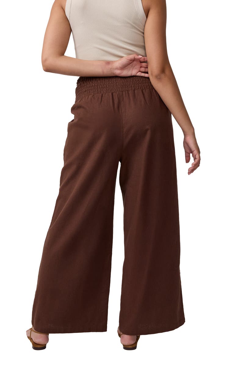 Ingrid & Isabel Smocked Linen Wide Leg Pant, Alternate, color, Dark Brown