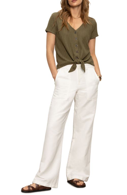 Sanctuary By My Side Tie Hem Pointelle Top In Burnt Olive