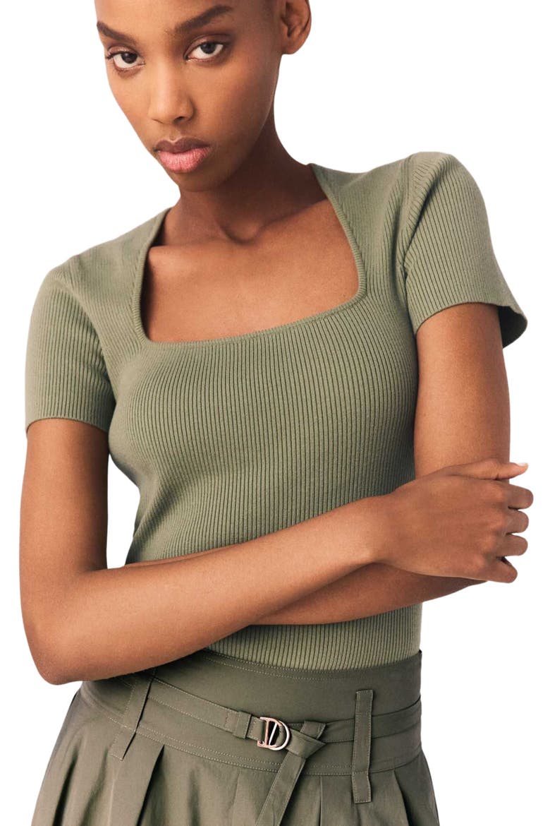 Square-neck ribbed sweater, Alternate, color, Khaki