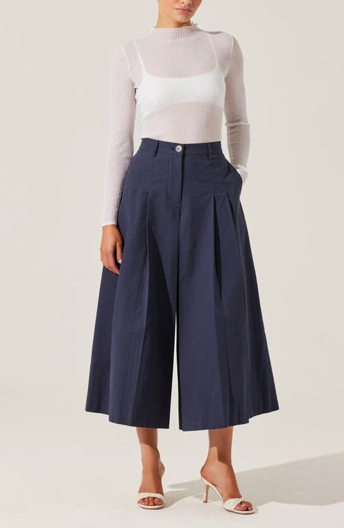 Astr The Label Rowen Pleated Cotton Culottes In Navy