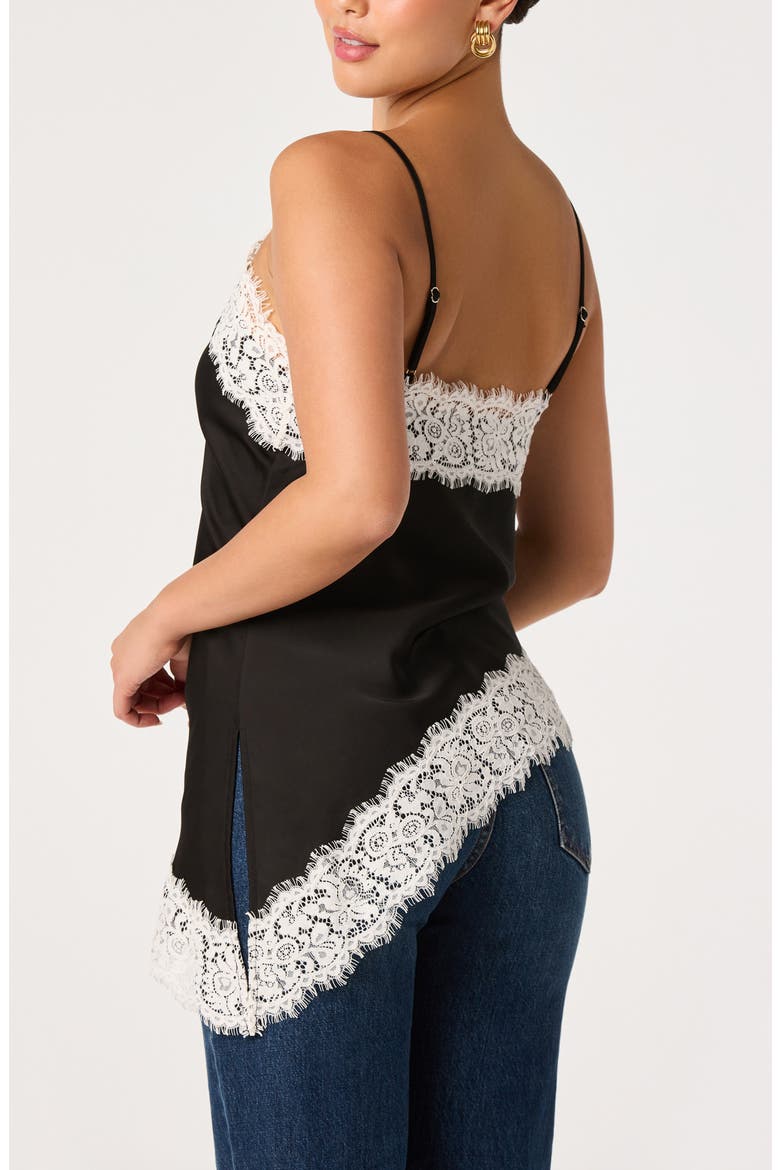 Analise Lace Trim Asymmetric Satin Camisole, Alternate, color, BLACK