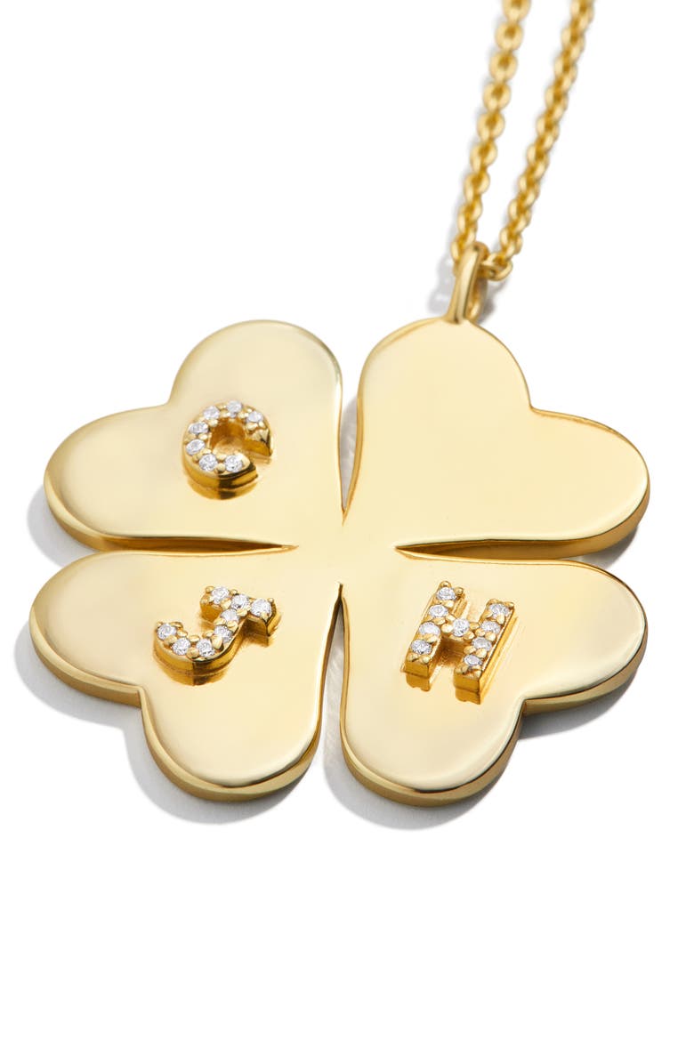 BaubleBar Clover Initial Pendant Necklace, Alternate, color, Gold