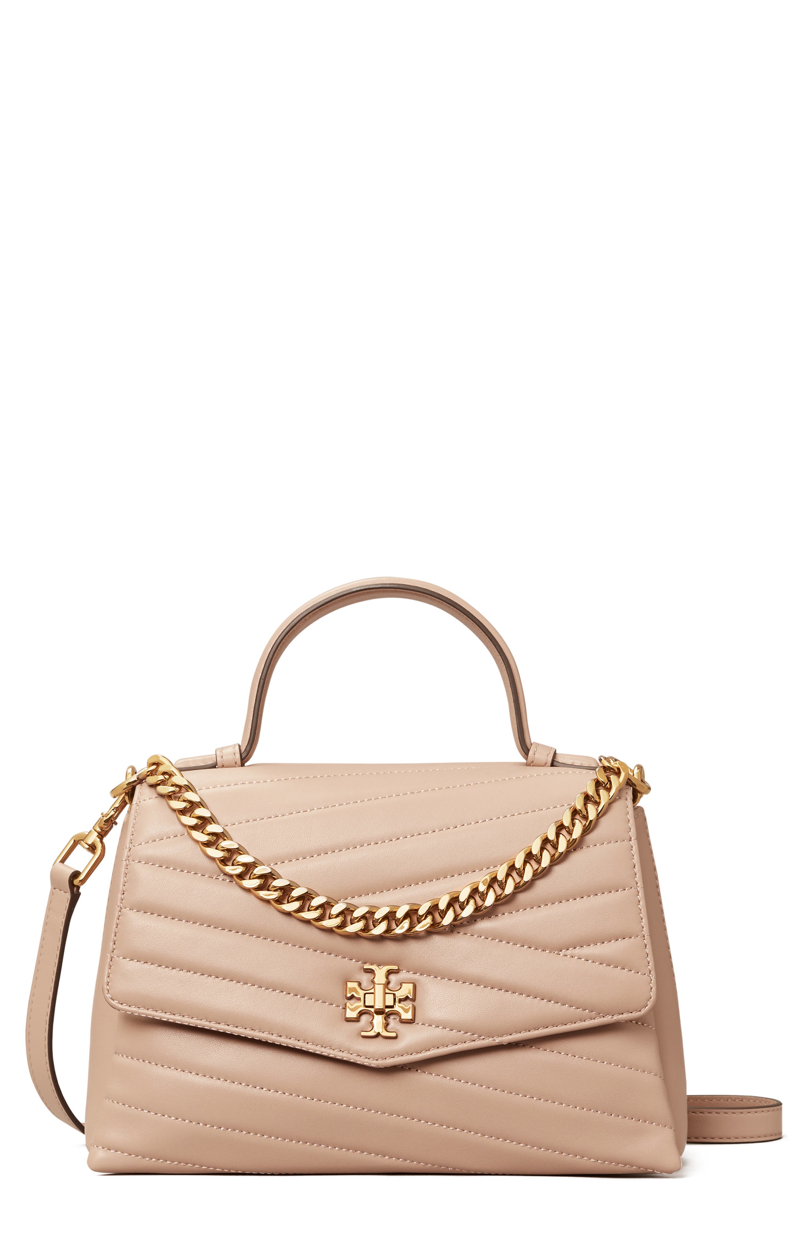 Kira Chevron Quilted Leather Top Handle Satchel, Main, color, DEVON SAND