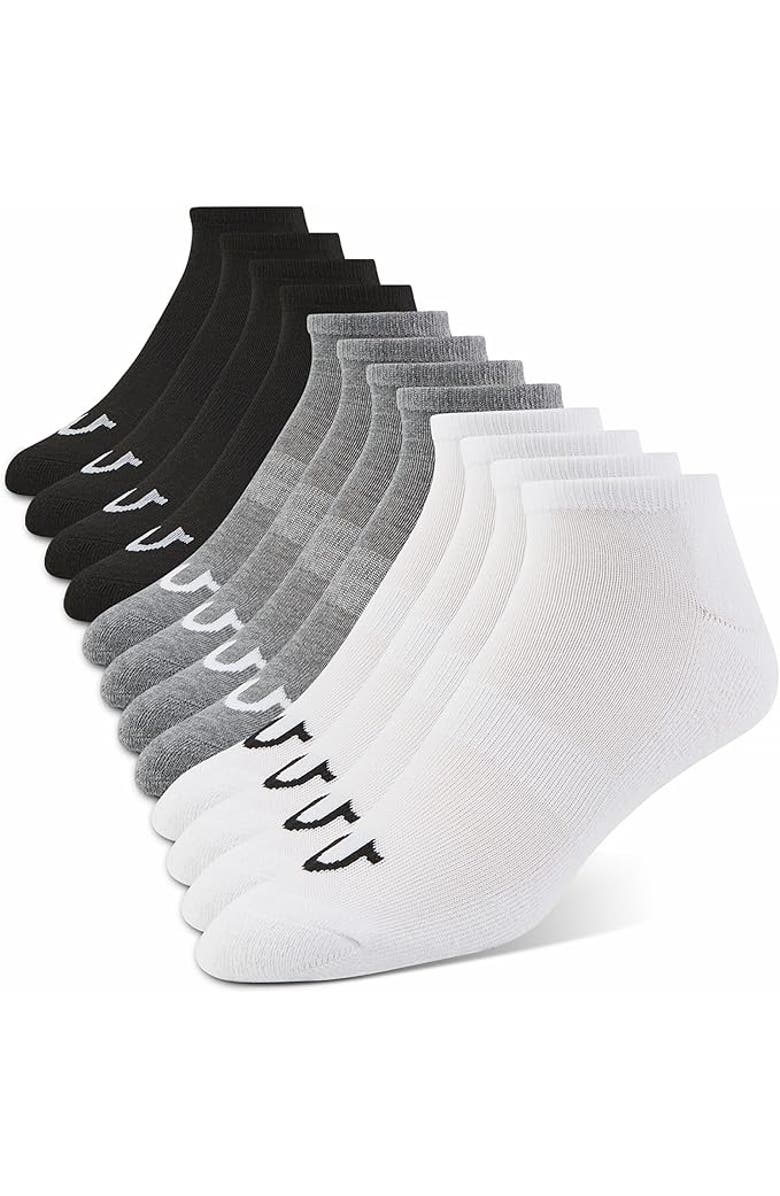 True Religion 12 Pairs Premium Athletic No Show Socks, Alternate, color, Black/Grey/White