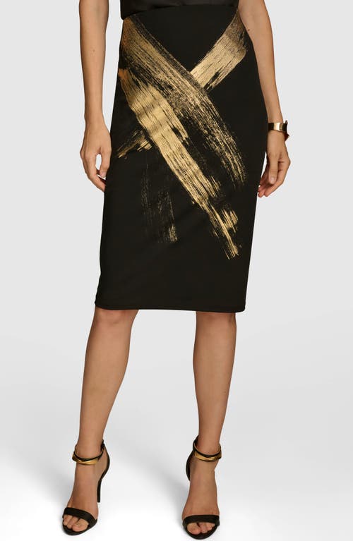 Donna Karan New York Metallic Paint Print Skirt in Black/Gold 