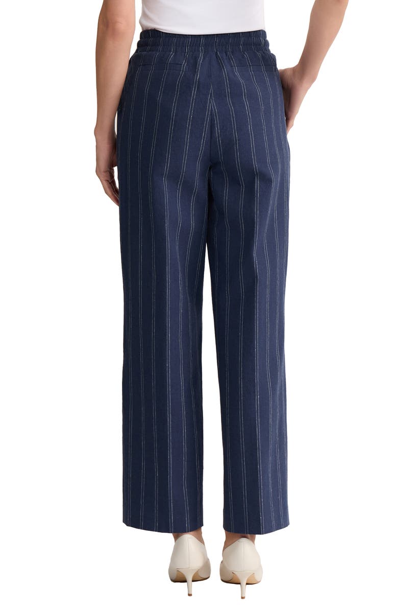 Jones New York Stripe Tie Waist Linen Blend Pants, Alternate, color, Pacific Navy/ Natural White