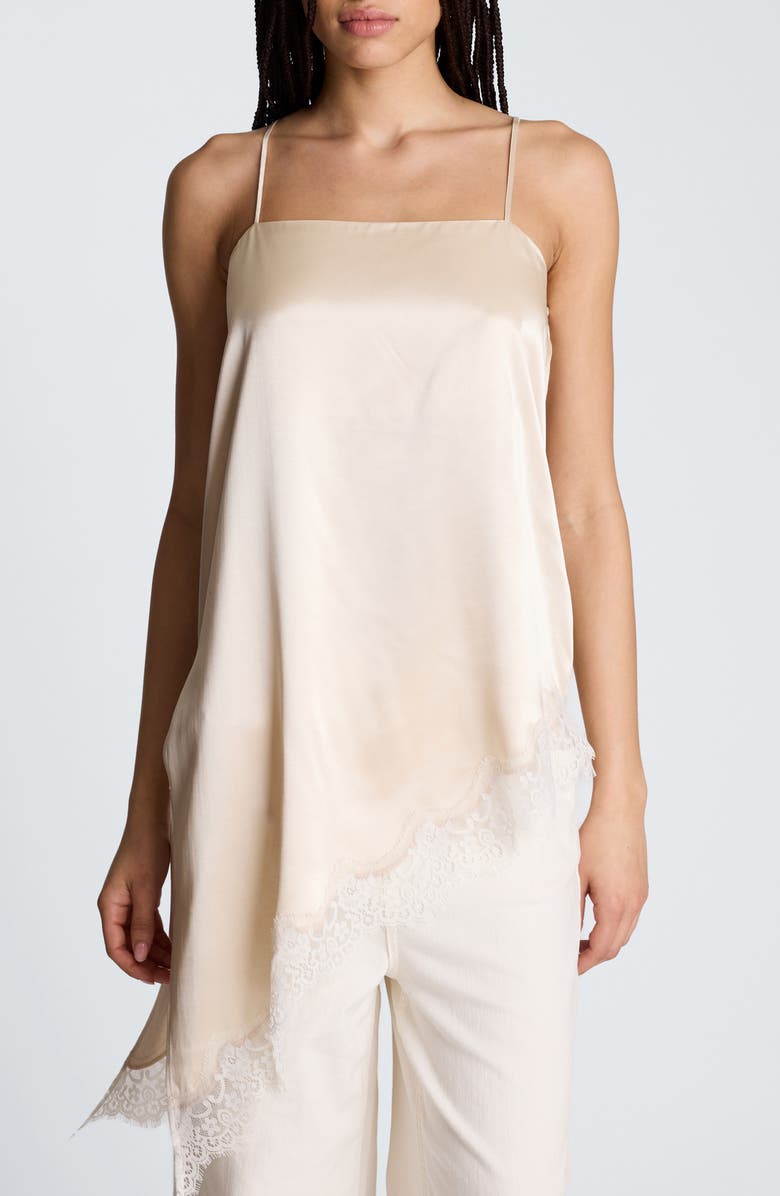 Kenneth Cole Asymmetric Hem Satin Camisole, Main, color, Oyster