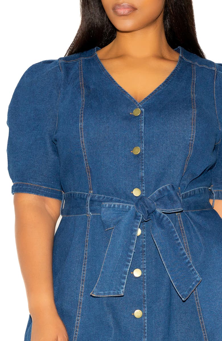BUXOM COUTURE Puff Sleeve Tie Belt Denim Shirtdress, Alternate, color, Denim Blue