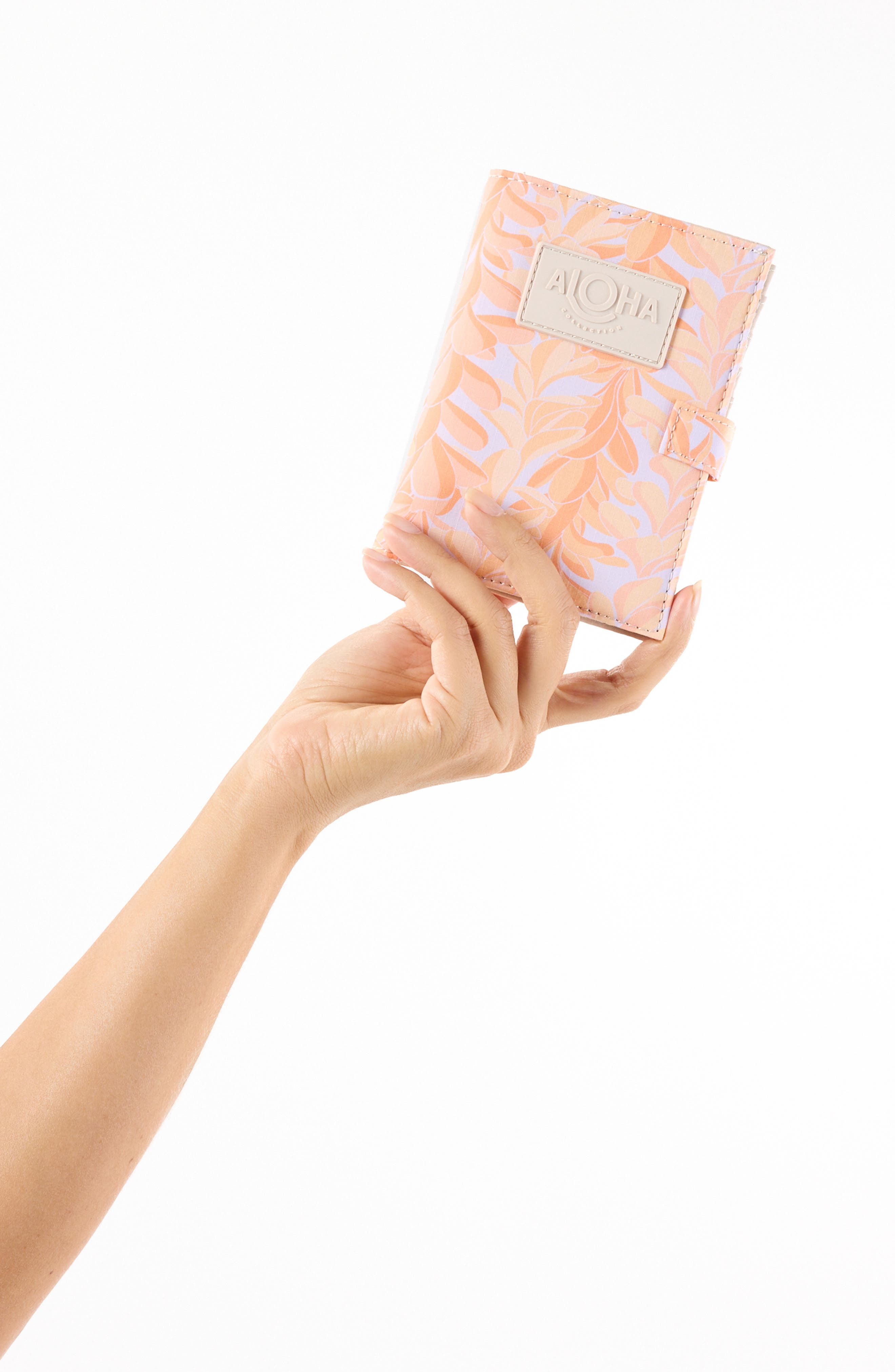 Aloha Collection Lei Stand Nylon Passport Holder, Alternate, color, Peachy