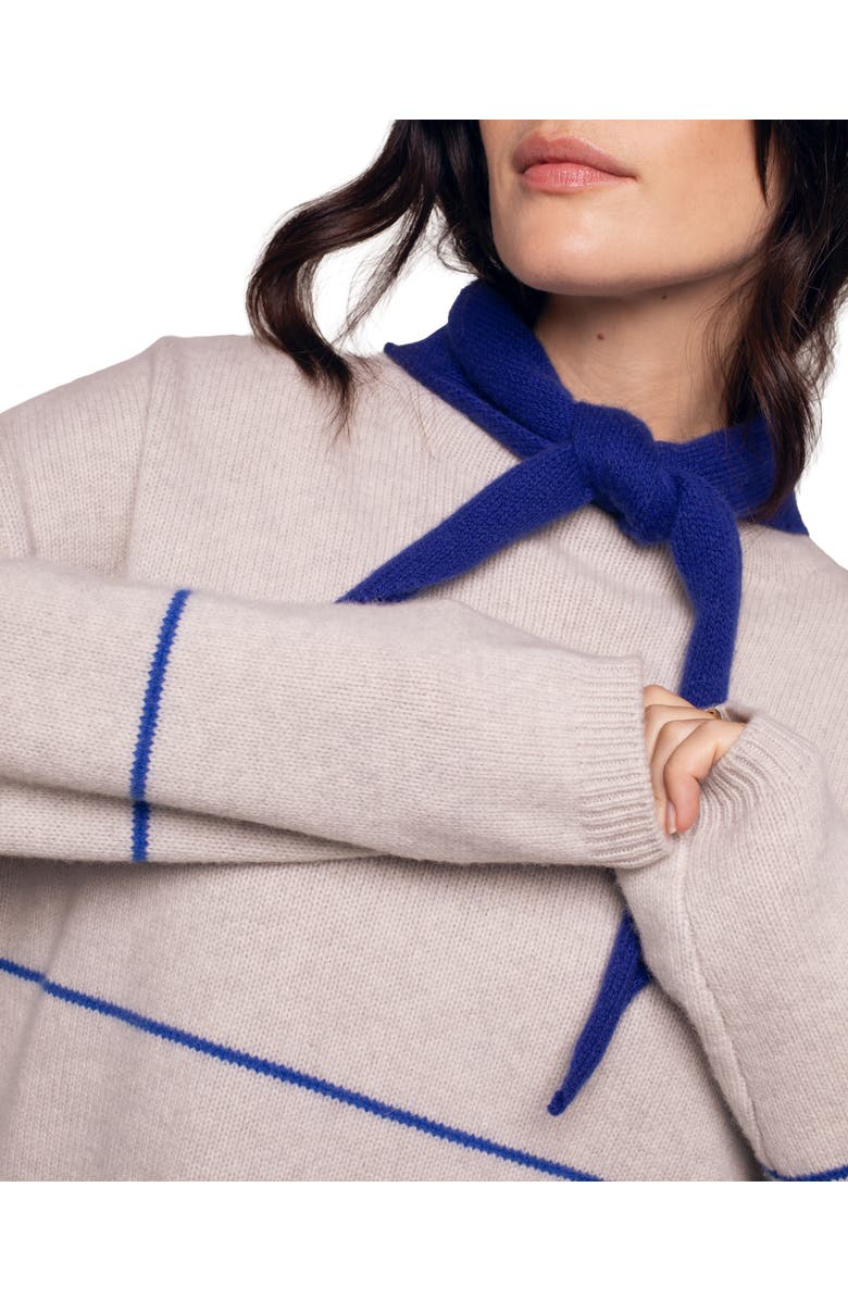 Celtic & Co. Split Hem Slouch Funnel Neck Jumper, Alternate, color, Ecru Cobalt Stripe