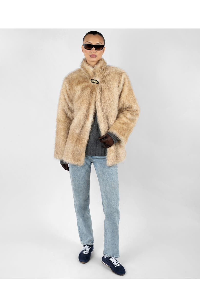 WeWoreWhat Faux Fur Jacket, Alternate, color, Tan Ivory Multi