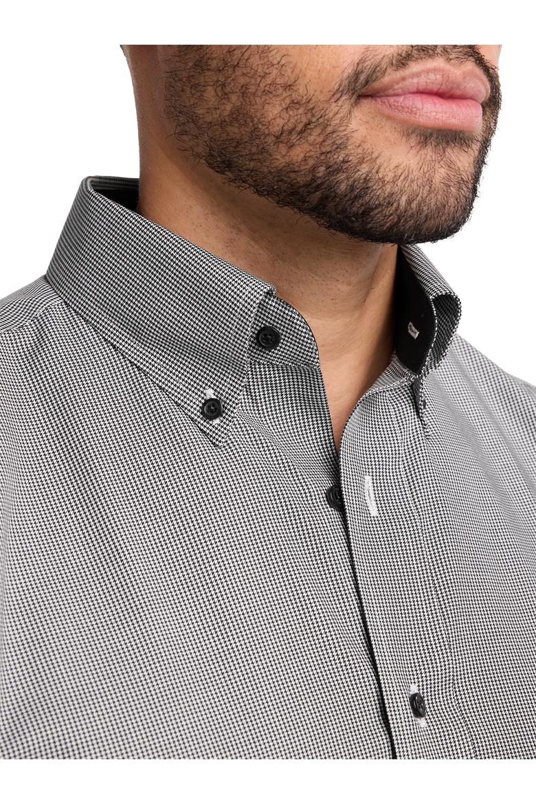 Cotton Buttondown Collar Twill Slim Contrast Trim Button Cuff Long Sleeve Shirt, Alternate, color, Black