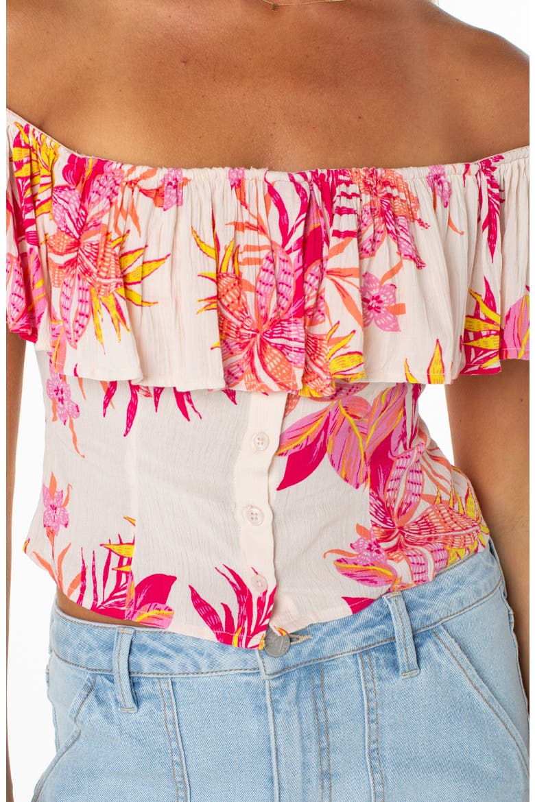 Clear Sky Botanical Off the Shoulder Button-Up Top, Alternate, color, DEW
