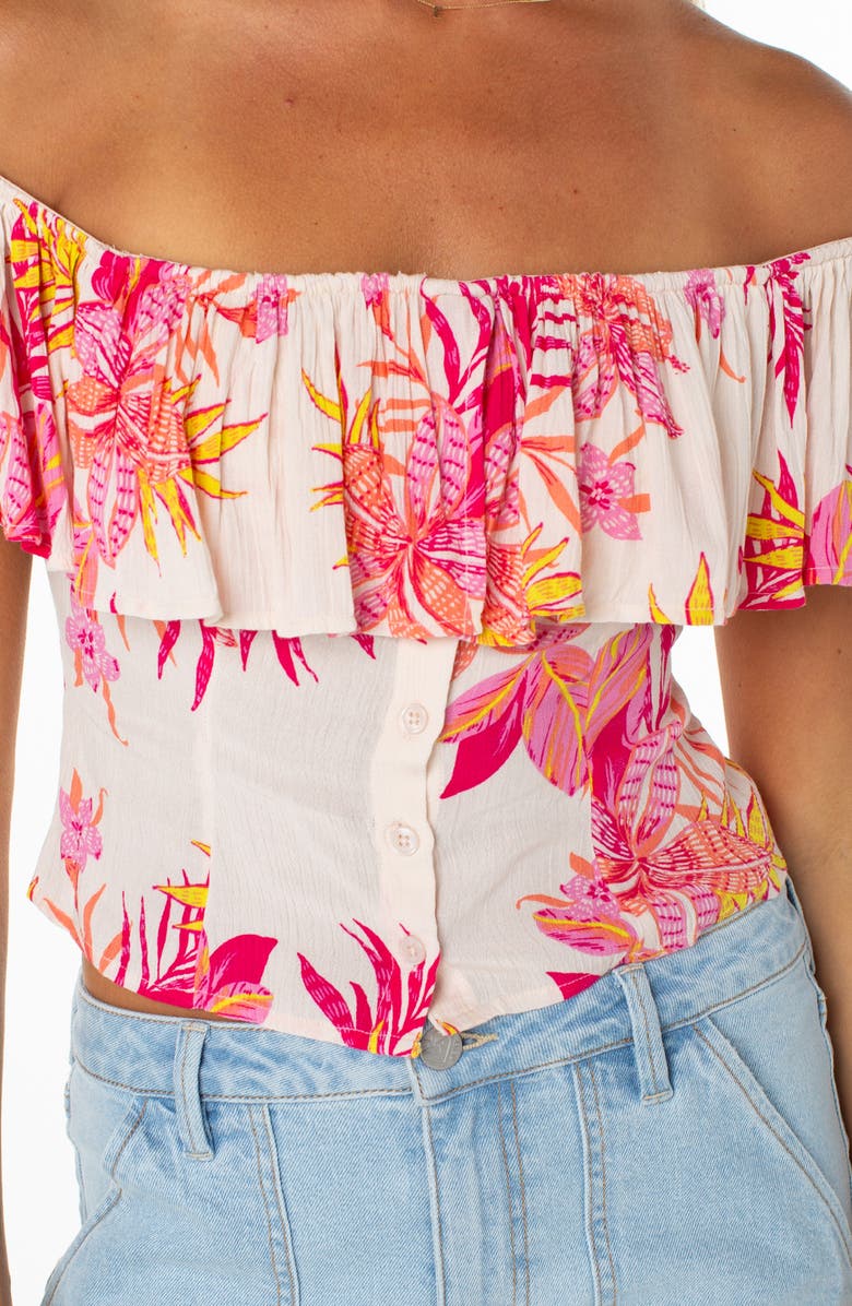 Roxy Clear Sky Botanical Off the Shoulder Button-Up Top, Alternate, color,