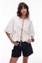 Cutwork Embroidered Eyelet Tie Front Cotton Shirt