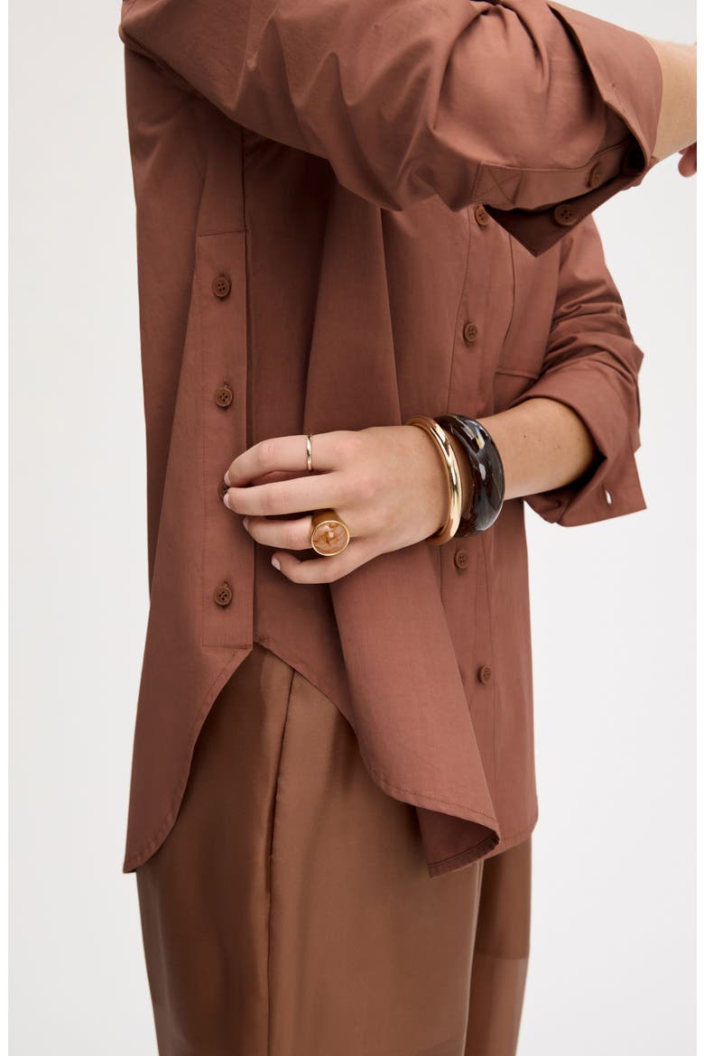 Side Button Cotton Poplin Button-Up Shirt, Alternate, color, MOCHA
