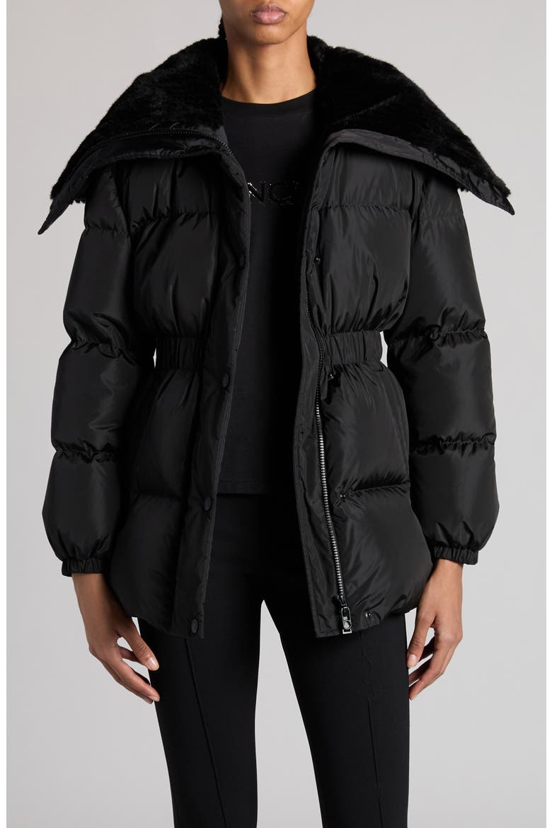 Brasseurs Down Jacket with Faux Fur Trim, Main, color, BLACK