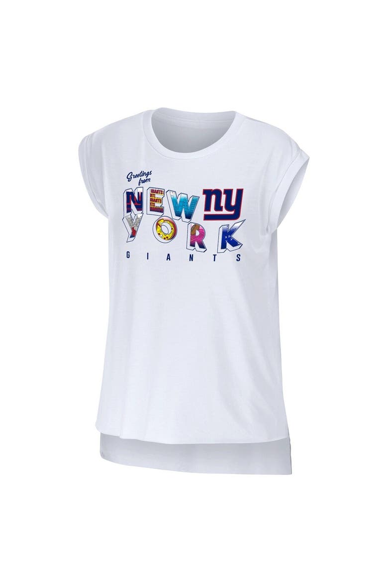 Women's WEAR by Erin Andrews White New York Giants Greetings From Muscle T-Shirt, Alternate, color, White