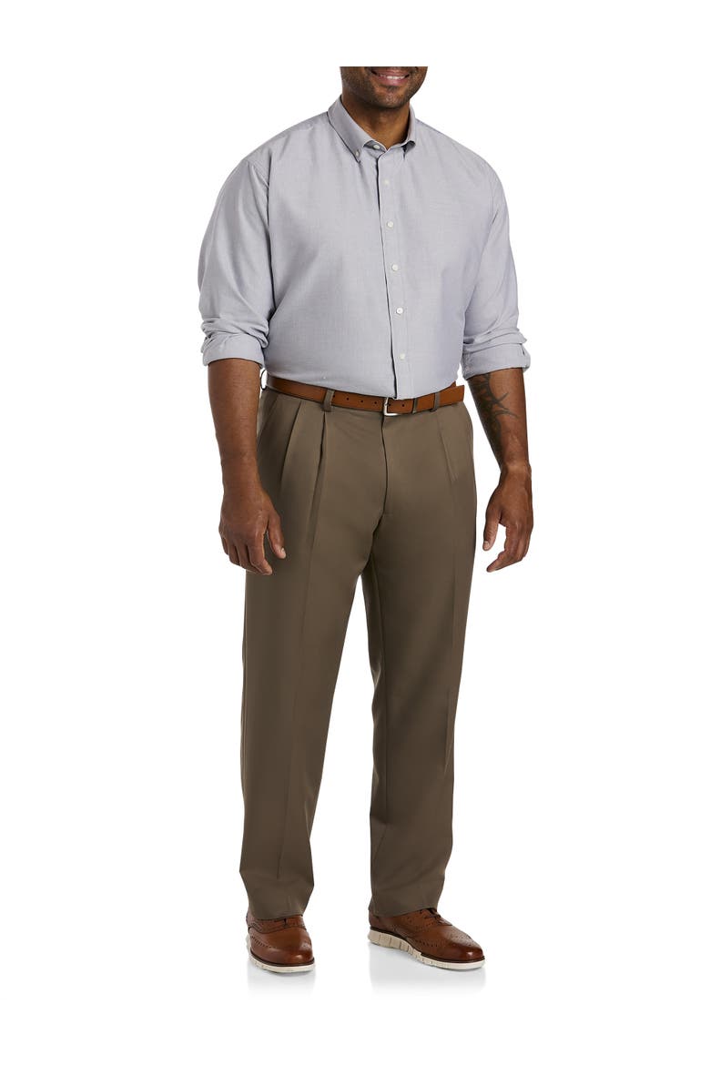 Big & Tall Pleated Microfiber Dress Pants, Alternate, color, DARK KHAKI