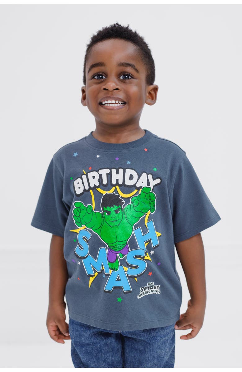 Marvel Birthday Short Sleeve Graphic Tee, Alternate, color, Hulk Dark Grey