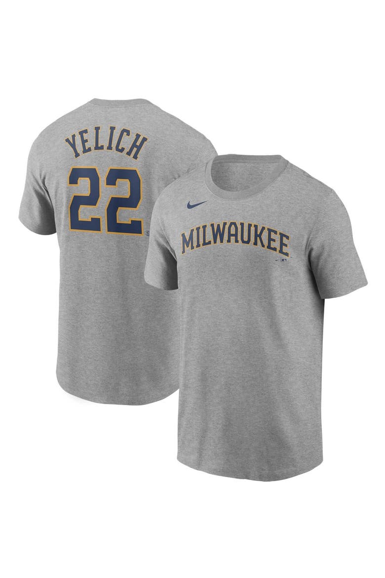 Men's Nike Christian Yelich Gray Milwaukee Brewers Name & Number T-Shirt, Main, color, Gray