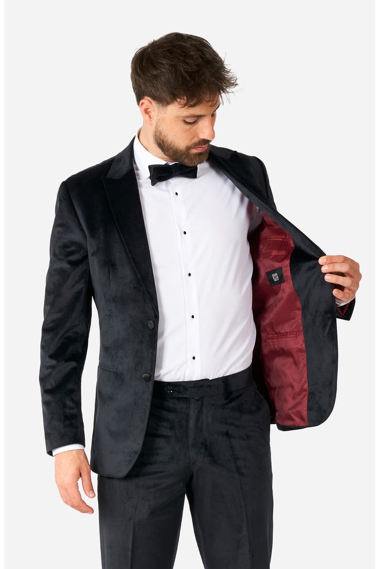 Midnight Black Velvet Tuxedo & Bow Tie Set, Alternate, color, BLACK