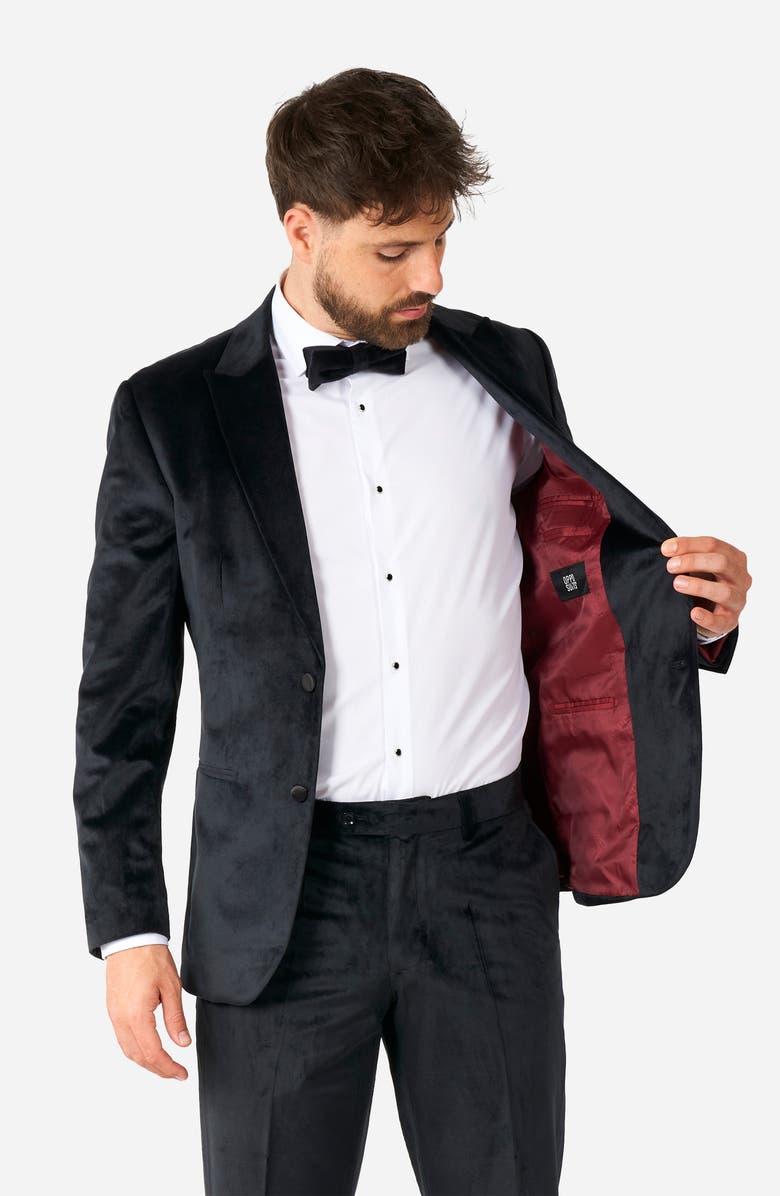 OppoSuits Midnight Black Velvet Tuxedo & Bow Tie Set, Alternate, color, Black