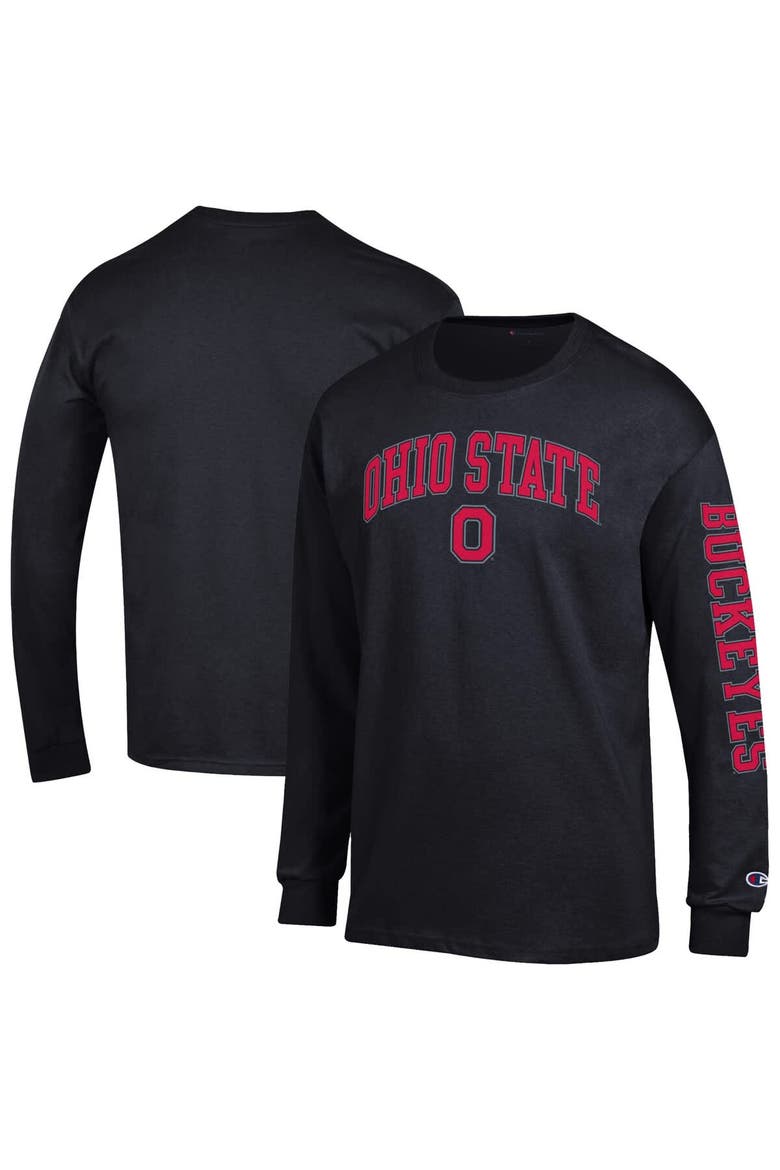 Men's Champion  Black Ohio State Buckeyes Arch Over Logo 2-Hit Long Sleeve T-Shirt, Main, color, Black