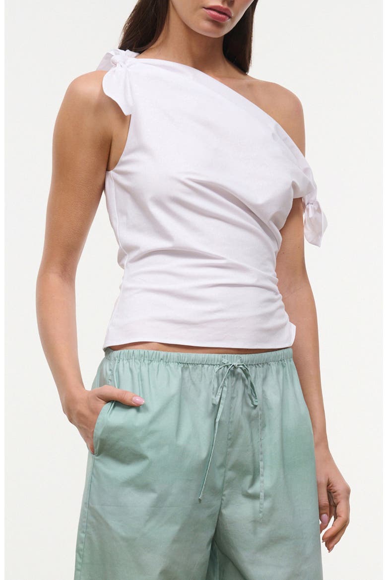 Bellaria One Shoulder Stretch Cotton Top, Alternate, color, WHITE