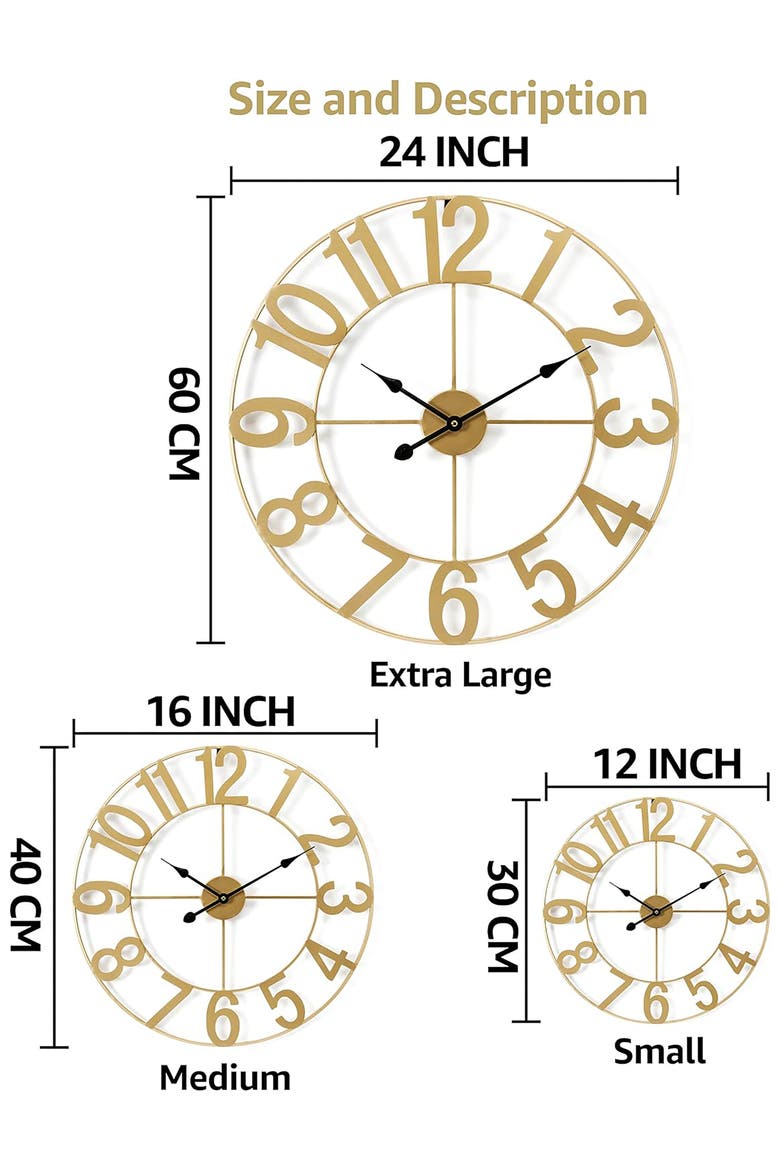 24 Inch Numeral Wall Clock, Alternate, color, GOLD