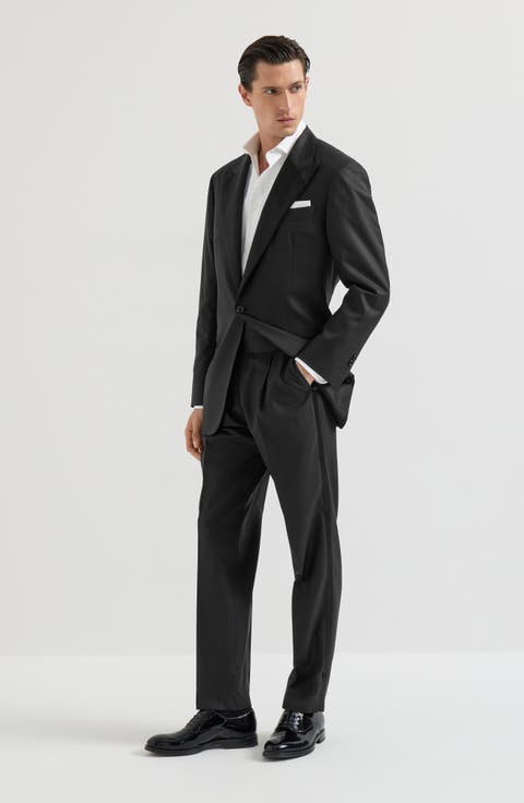 Lightweight Virgin Wool And Silk Twill Tuxedo With Peak-lapel Jacket