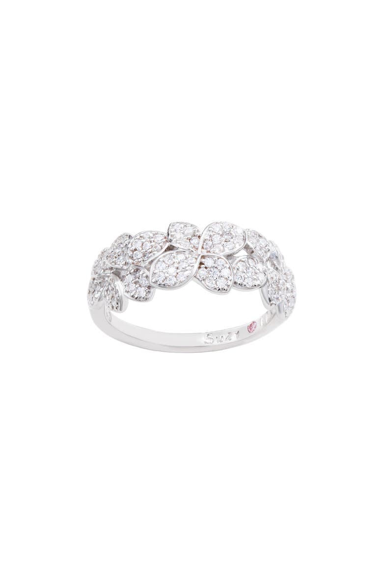 Sterling Silver CZ Pavé Flower Ring, Main, color, WHITE